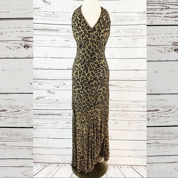 Animal Print Formal Dress beaded long halter neck